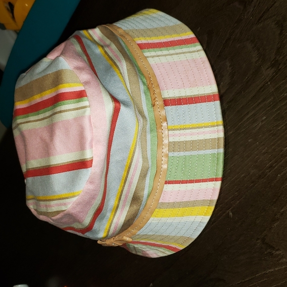 New Coach Stripe Leather Bow Trim Bucket Hat P/Small - Picture 5 of 13
